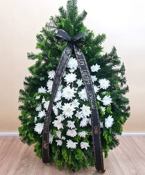 Coroană funerară crizantema albă