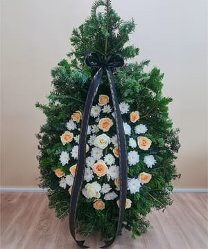 Coroană 18 trandafiri peach și crizantemă