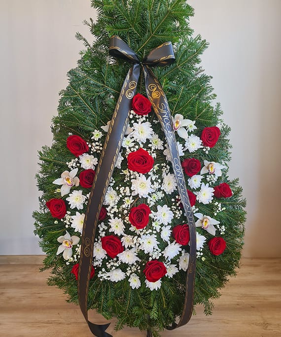 Coroană funerară orhidee și trandafiri, fotografia 3