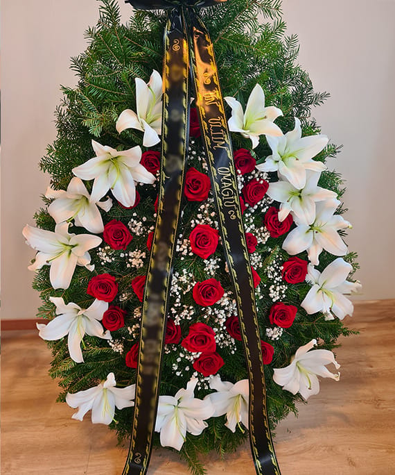 Coroană funerară crin și trandafir 1 Coroana funerara crin si trandafir 1