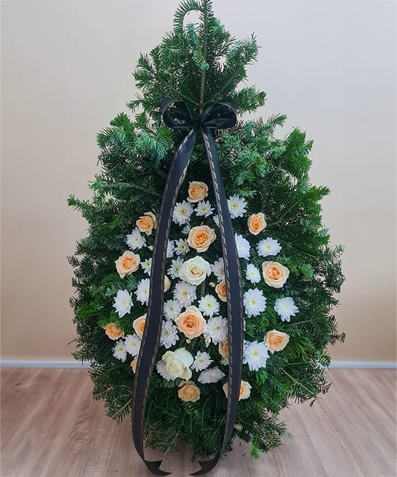 coroana 18 trandafiri peach si crizantema 1 coroana 18 trandafiri peach si crizantema 1