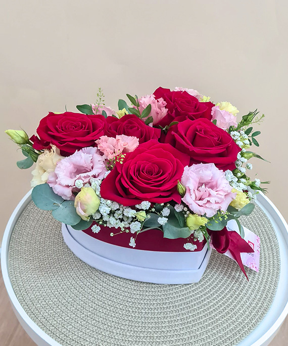 Inimioară Trandafiri Roșii și Eustoma 1 Inimioara Trandafiri Rosii si Eustoma 1