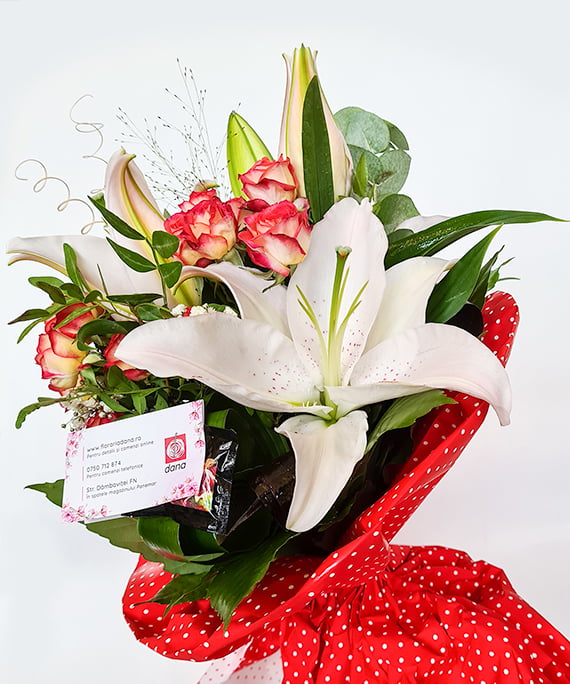 Buchet crin Imperial si miniroza rosie 03