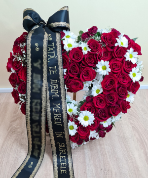 Inimă funerară trandafiri și crizantemă