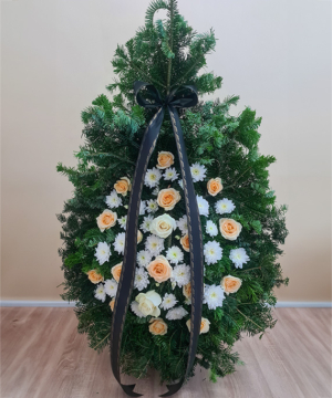 Coroană 18 trandafiri peach și crizantemă