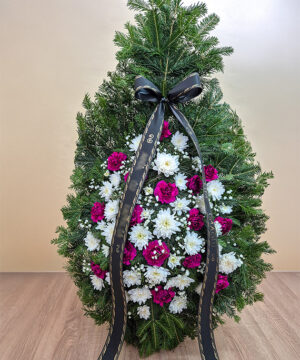 Coroană Funerară cu Garoafe și Crizantemă