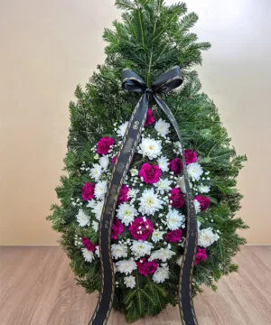 Coroană Funerară cu Garoafe și Crizantemă